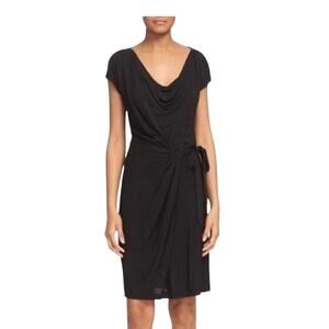 Diane von Furstenberg Imani Shirt Dress Draped Tie Waist Sheath Knee Black 8
